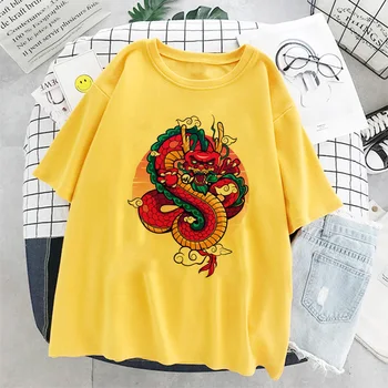 Yullow Femeie Tricouri Harajuku Dragon Kpop Ropa Mujer Y2k Topuri Estetice Epocă Femme T-shirt Stil coreean Supradimensionat Tricou