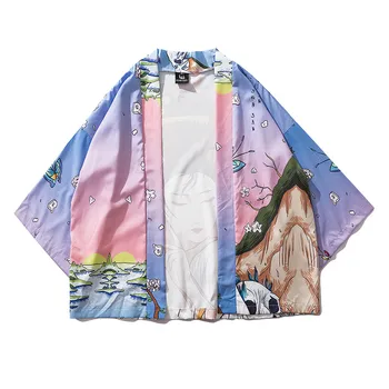Vara Print Japonez Cardigan Femei Bărbați Rochie Kimono De Vară De Protecție Solară Tricou Unisex Haine Anime Liber Cosplay Streetwear