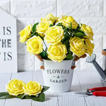15 Bucati de 8 cm spuma de flori bucată mini galben lucrate manual din satin rose panglica înnodată aplicatiile pentru decor nunta