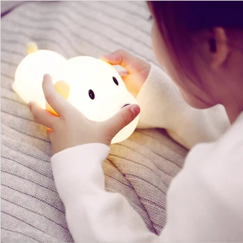 LED Lumina de Noapte Silicon Câine Senzor Tactil Estompat Timer Catelus Lampa USB Reîncărcabilă Dormitor Lampă de Noptieră pentru copii Copii Copii
