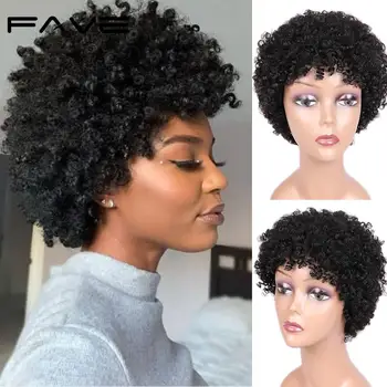 FAVE Scurt Peruca Afro Spiral Curl Păr Uman, Peruci Pentru Femei de culoare Remy Brazilian Păr Scurt Afro Pervers Cret Umane Peruca 6.5 Cm