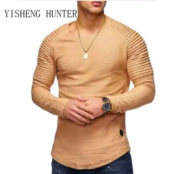 Noul model de Moda pentru Bărbați T-shirt Pure color design de dungi ruffle sleeve Tee Tricou Slim Maneci Scurte O-Gât Topuri thsirt