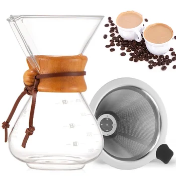 Cafea Ceainic de 400ml cu Filtru Manual de Picurare Drinkware Ceai de Iarbă Mare-Sticla Borosilicat Rezistent Bucătărie Instrument Diy se Toarnă Peste Bara