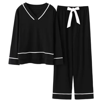 Nouă Primăvară V Gâtului Homeclothes Homesuit Chineză Pijama Body Pentru Femei Pj Set Pijama Set Top Negru Negru Pantaloni Stil De Moda