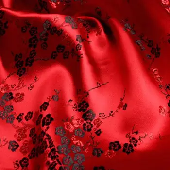 90cm*100cm tesatura brocart Vechi costum de haine cheongsam țesături de mătase roșie pe fundal negru plum blossom dress