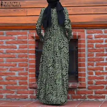 Femei Retro Lungă Imprimate Rochie Musulman ZANZEA Epocă Dubai Abaya Turcia Hijab Rochie de Toamna Sundress Halat Femme Vestido Caftan