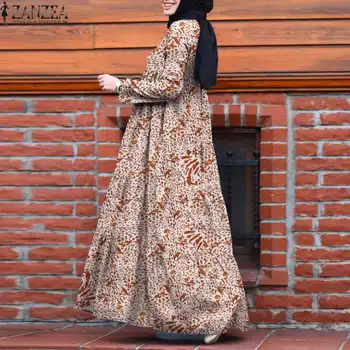 Femei Retro Lungă Imprimate Rochie Musulman ZANZEA Epocă Dubai Abaya Turcia Hijab Rochie de Toamna Sundress Halat Femme Vestido Caftan