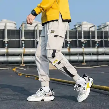 Hip Hop Bărbați Streetwear Militare Pantaloni Mozaic De Buzunar Lateral Cu Dungi Jogging Pantaloni De Trening Manseta Glezna Lungime Pantaloni Pentru Bărbați