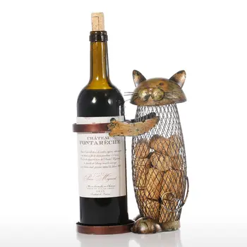 Tooarts Rack de Vin Cat de Vin Roșu suport de Plută Recipient Decor Acasă Fier de Artizanat Cadouri Artizanat Metal Figurine de Animale Vin Sta