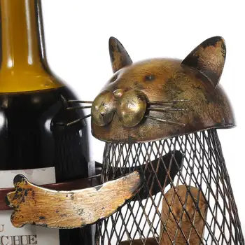 Tooarts Rack de Vin Cat de Vin Roșu suport de Plută Recipient Decor Acasă Fier de Artizanat Cadouri Artizanat Metal Figurine de Animale Vin Sta