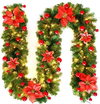 2,7 M-a CONDUS Artificiale Copac Xmas Rattan Crăciun Rattan Ghirlanda Decorativa Verde Ghirlanda de Crăciun Banner Decorare