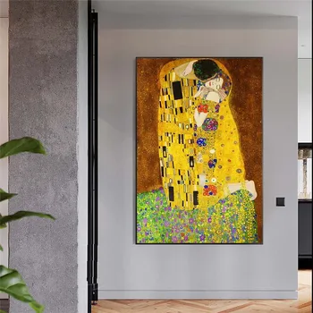 Gustav Klimt Sarutul Arta Panza Picturi pe Perete de Arta Celebre Postere Si Printuri de Aur de Artă Clasică Poze Decor Acasă Cuadro