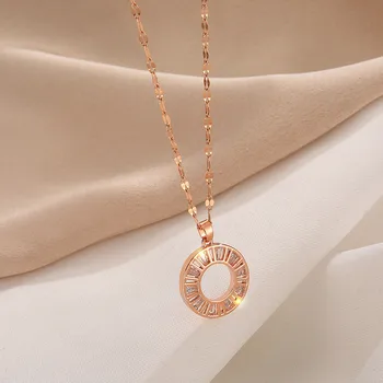 2020 Noua Moda Oțel Titan Ring Cristal Pandantiv Colier pentru Femei de Lux din Oțel Inoxidabil Clavicula Lanț Fata de Bijuterii Cadou