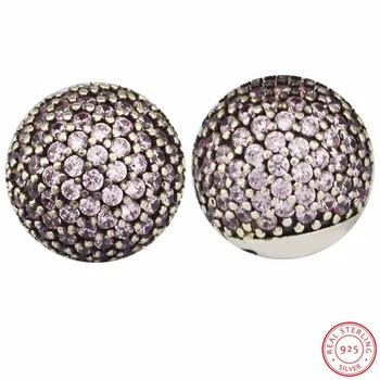 Fabulos Argint 925 Clipe Deschide Brățări pentru Femei Bijuterii Fine cu Două Dopuri & Pink CZ Deschide CAPACE FLB046B