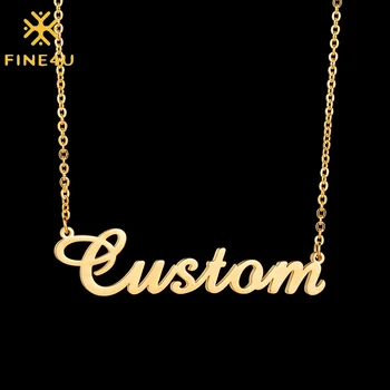 FINE4U N570 Moda Personalizate din Oțel Inoxidabil Numele Colier Scrisoare Personalizata de Aur Cravată Colier Pandantiv Plăcuța Cadou