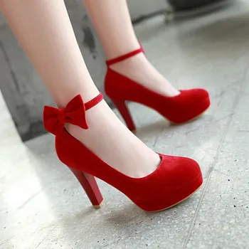 2018 Noua Moda Roșii cu toc Înalt Pantofi Femei Impermeabil Mireasa pentru Femei Pantofi Single Pantofi Personalizate Dimensiune Cod 31 32 33 44 45 46 47