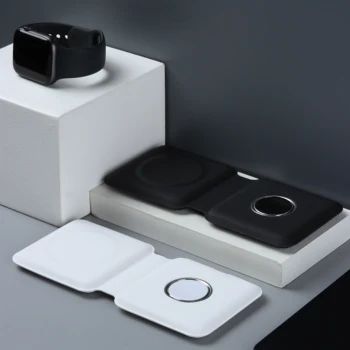 Magsafing Desktop Stand Pliante Magnetic Dual-Taxa Pentru iPhone 12 Pro Max 15W Rapid de Încărcare Wireless Cu AirPods Ceas Titularului