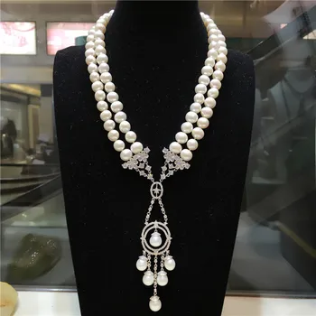 Nou stil natural 2rows 9-10mm alb de apă dulce pearl micro inlay zircon accesorii colier moda bijuterii
