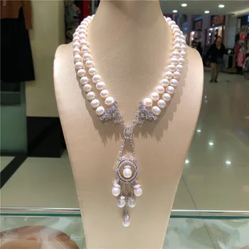 Nou stil natural 2rows 9-10mm alb de apă dulce pearl micro inlay zircon accesorii colier moda bijuterii