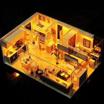 Casă de păpuși din Lemn, Mobilier casă de Păpuși în Miniatură DIY Casa in Miniatura Camera de Jucarii pentru Copii Casa De Boneca M018