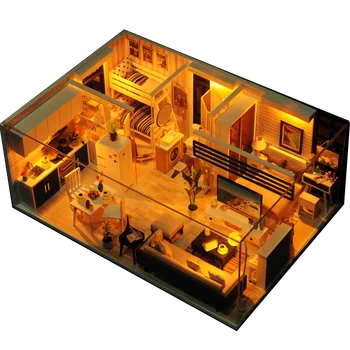 Casă de păpuși din Lemn, Mobilier casă de Păpuși în Miniatură DIY Casa in Miniatura Camera de Jucarii pentru Copii Casa De Boneca M018