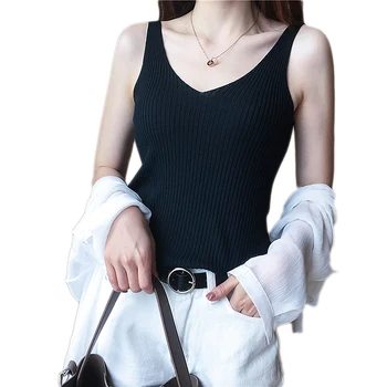 QRWR 2020 Noi de Toamna pentru Femei Pulover Sexy si Elegant de Bază Tricotate Casual V Gâtului fără Mâneci Vesta Pulover Femei