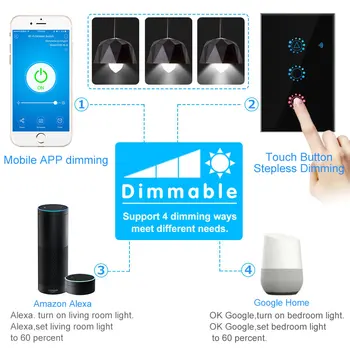 Wifi Panou de Sticlă Lumină LED Dimmer Inteligent cu Ecran Tactil Comutator de Perete UE/SUA Standard de Control de la Distanță APP Funcționează cu Alexa Google