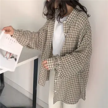 2021 Primavara-Vara Supradimensionate Ieftine Nouă Cămașă Carouri Student Coreeană Stil De Moda De Mari Dimensiuni Largi Casual Cu Maneca Lunga Top Coat