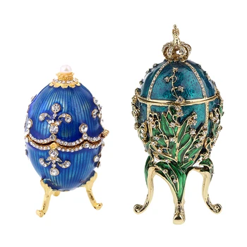 2 buc de Lux Faberge Ouă de Paști Regală rusă Caz Piciorul Cutie de Bijuterii Titular