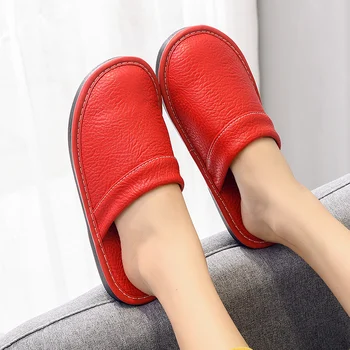Plus dimensiune 27 28 cm Unisex din piele papuci de sex feminin de sex masculin interioară pantofi casual femei din piele diapozitive 2020 nou