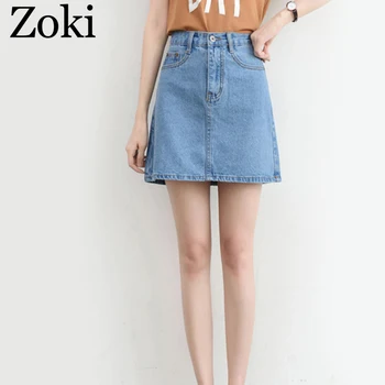 Zoki Sexy Femei Denim Fusta Mini De Vară De Moda De Talie Mare Coreeană Negru Fusta Albastru Pachet Șold Blugi Harajuku Plus Dimensiune Bumbac