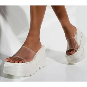 DORATASIA URI Sexy pentru Femei de Moda Platforma Papuci PVC Transparent Brand Papuci Femei Pene Pantofi Casual Femei