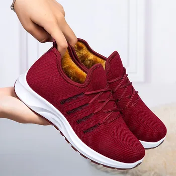 MCCKLE Femei de Iarnă Doamnelor Adidasi ochiurilor de Plasă Respirabil Scurt de Pluș Vulcanizat Pantofi de sex Feminin Cald Dantelă de Moda 2021 Pantof Nou