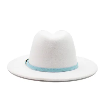 Seioum Femei Bărbați De Lână Pălărie Fedora Cu Piele Domn Doamna Eleganta De Toamna Si Iarna Margine Largă De Jazz Biserica Panama Sombrero Capac