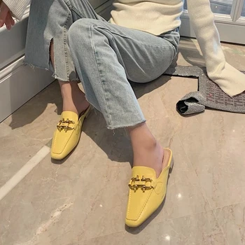 2020 Brand Designer De Femei Papuci De Casă Aluneca Pe Catâri Piața Low-Toc Pantofi Casual Britanic Catarama Lamele Din Lemn Bloc Tocuri Sandale