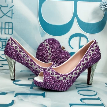 Violet Pearl pantofi de nunta cu potrivire saci de mireasa rochie de petrecere pantofi și sac set tocuri platforma pantofi Open Toe pantofi Pește Deget de la picior