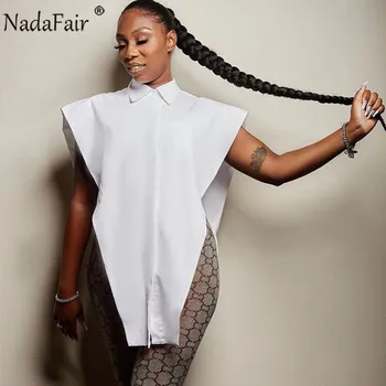 Nadafair Fără Mâneci Topuri Femeile Albe Bluza Sexy Shirt Doamnelor Vrac Solid Chic, Casual, De Vara Negru, Cămașă Albă În 2020 Streetwear