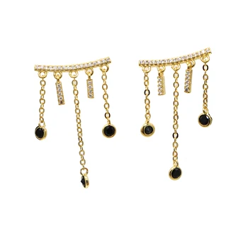 2017 nou sosiți moda bijuterii delicate black cz bar lung alpinist ureche fir de culoare de aur de femei de lux, cadou de nunta tassel earring