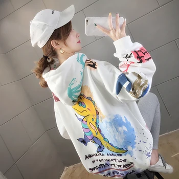 Japoneze Kawaii Harajuku Tricou Femei 2020 Toamna Dragon Print Hanorac Cu Maneca Lunga Pulover Vrac Jumper Hanorac Femei