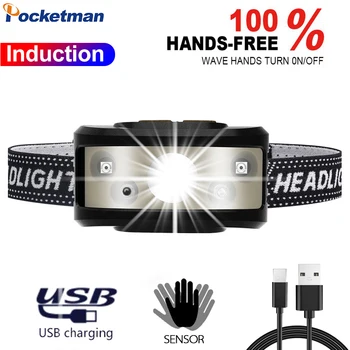 8000LM Puternic Senzor de Mișcare Far Impermeabil Faruri USB Reîncărcabilă Lampă de Cap Sport Head Cap de Lumină Față de Lumină