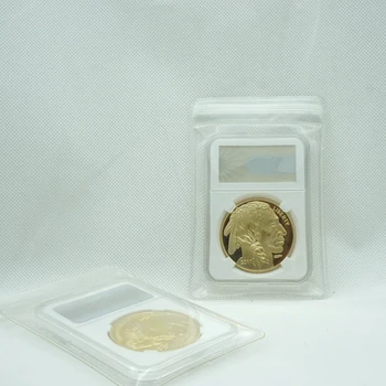 5pcs/lot Cap de indian - Libertatea de Bizon American placat cu Aur de Monede Lingouri Replica Rotund Cu Sigiliu Cutie