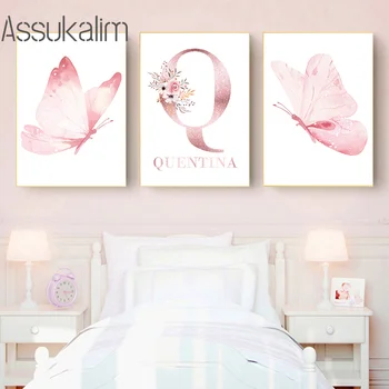 Numele Personalizate Arta Print Fluture Roz Panza Pictura Flori Poster Nordic Arta De Perete Imagini Pentru Fata De Decorare Dormitor