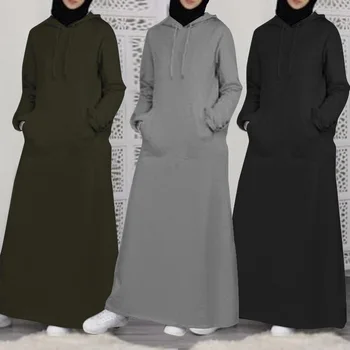 ZANZEA Epocă Hanorace Maxi Rochie Lunga 2021 Toamna Tricou Femei Rochie Maneca Lunga cu Gluga Caftan Musulman Vestido Halat de Femme