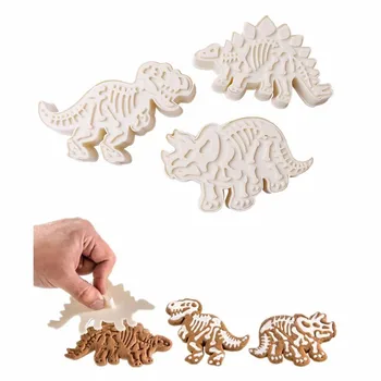 3pcs/set Dinozaur Cookie Cutter 3D Biscuit Relief Mucegai Silicon Mucegai Ciocolata Desert Copt Mucegai DIY Biscuiți Cutter