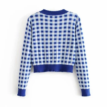 Cardigan pulover jacheta de moda de tineret cer albastru carouri pentru femei cardigan jacheta de toamna strada 2020 noi Britanic cardigan pulover
