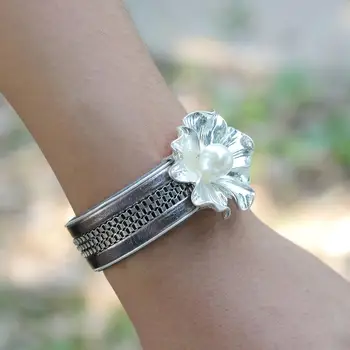 ALLYES Metal Flori Farmecele Perle Bratari de Piele pentru Femei Boho Stratificat Lanț Brățară Wrap Casual Bijuterii