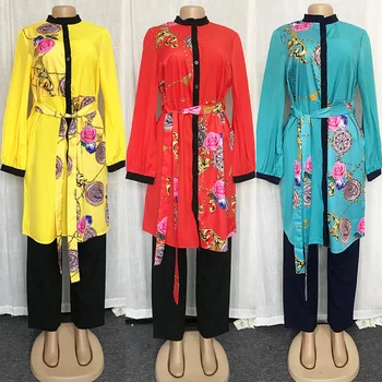 2 Bucata Set Haine Africane pentru Femei 2021 Nou de Sus Pantaloni Costum Dashiki Imprimare Doamnelor Haine Halat Africaine Bazin de Îmbrăcăminte de Modă