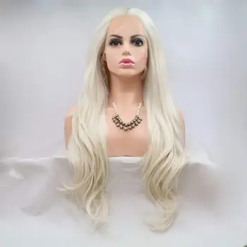 Blonda de platină Peruci Fata Dantelă Lung Ondulat Natural Parului Partea de Mijloc Înlocuitor Sintetic Peruca de Păr pentru Femei de 24 de Inci