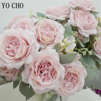 YO CHO 6 Capete de Mătase Bujor Flori Artificiale Nunta Fată care Deține Floare de Bujor Grămadă Albastru Tiffany Mini Buchet Petrecere Acasă Decor