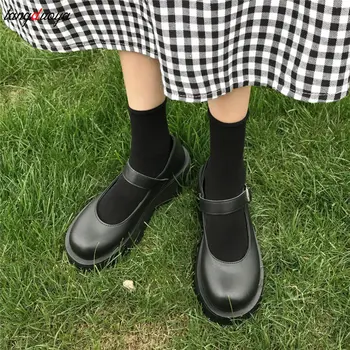 Fata Kawaii Lolita Pantofi Stil Japonez Școală Jk Uniformă Accesorii Dantela-up Dragoste Catarama Papusa Cizme Rotund Toe Pantofi Mary Jane
